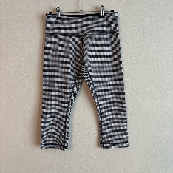 Lululemon Wunder Under Crop II Gingham Luon White Black 6 - Picture 2 of 7